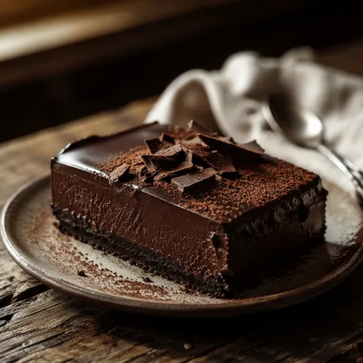 Rich Chocolate Dessert with Warm Kitchen Light