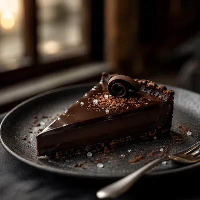 Rich Dark Chocolate Ganache Tart Closeup