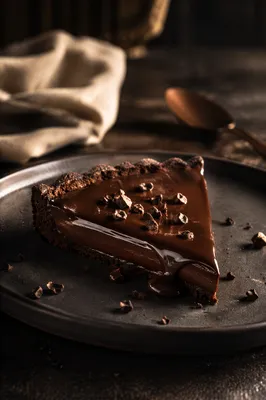 Moody Close-Up of Rich Chocolate Tart