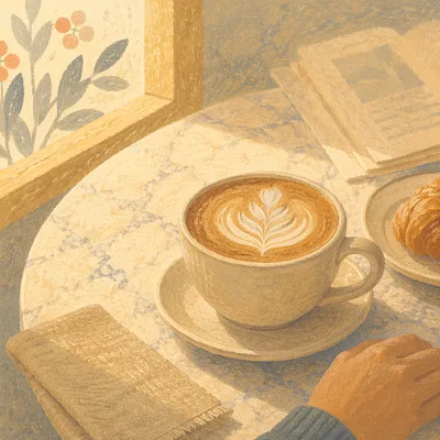 Morning Latte Art by Sunlit Cafe Window