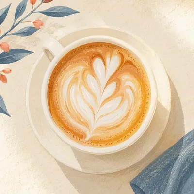 Morning Latte Art on Pale Cafe Table