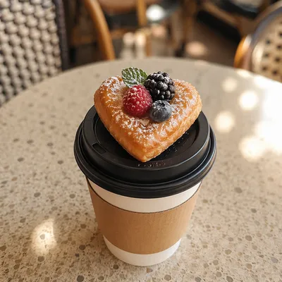 Cozy Morning Coffee With Berry Heart Pastry