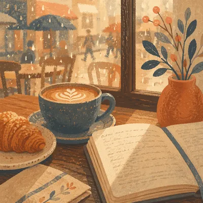 Morning Latte Reflection at Cozy Cafe