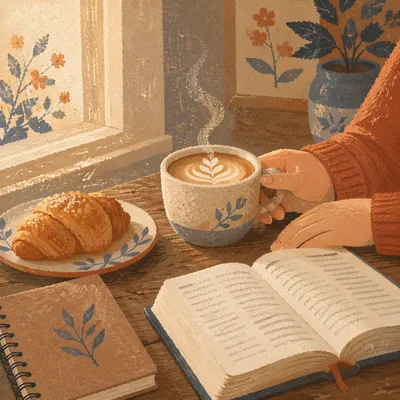 Morning Latte and Pastry on Table