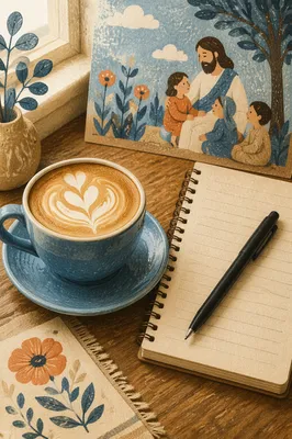 Morning Latte Art on Wooden Cafe Table