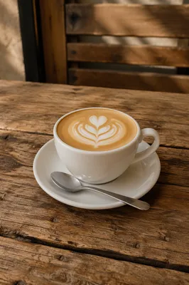 Morning Latte Art on Rustic Café Table