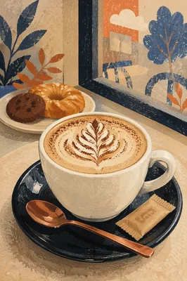 Cozy Morning Cappuccino at Cafe Table