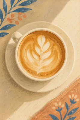 Cozy Morning Latte Art Overhead View