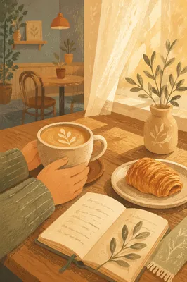 Morning Latte and Pastry on Table