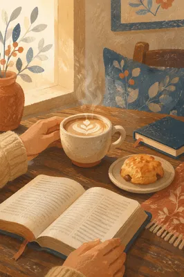Morning Latte and Pastry on Table