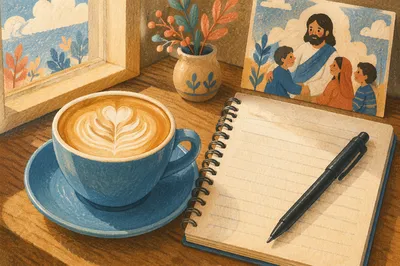 Morning Latte Art on Wooden Cafe Table