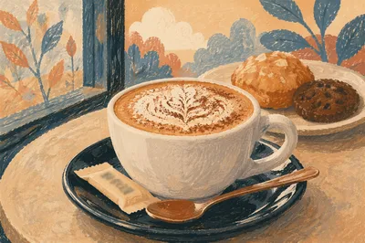 Cozy Morning Cappuccino with Floral Latte Art