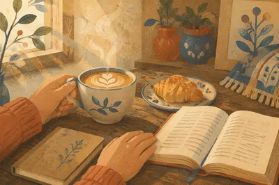 Morning Latte and Pastry on Table