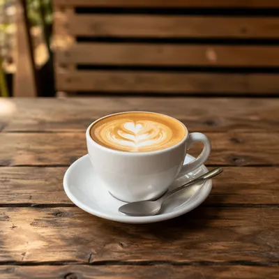 Morning Latte Art on Rustic Cafe Table
