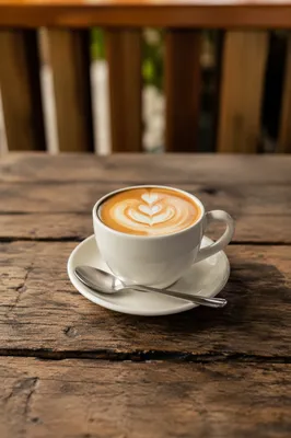 Morning Latte Art on Rustic Cafe Table