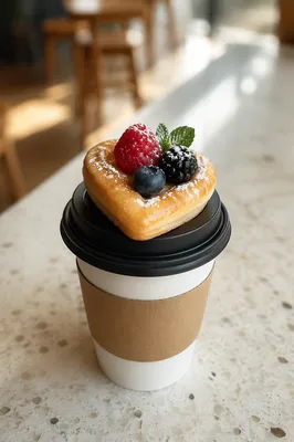Morning Coffee Cup with Berry Pastry