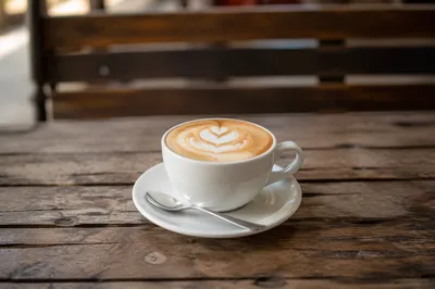 Morning Cappuccino with Heart Leaf Latte Art