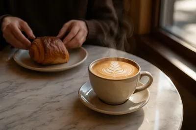 Sunlit Latte Art Morning Cafe Scene