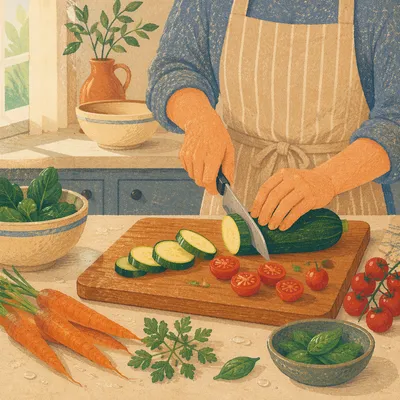 Fresh Vegetable Preparation in Home Kitchen
