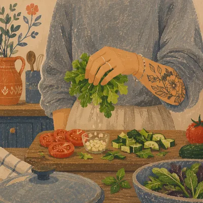 Fresh Vegetable Preparation in Cozy Home Kitchen