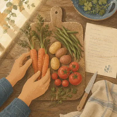 Grateful Hands Preparing Fresh Garden Vegetables
