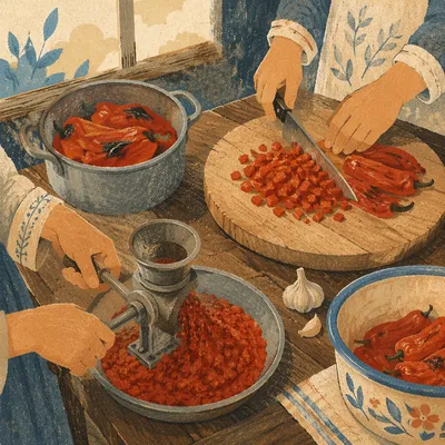 Hands Preparing Peppers for Fellowship Meal