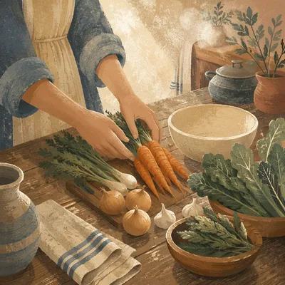 Hands Preparing Vegetables for Shared Meal