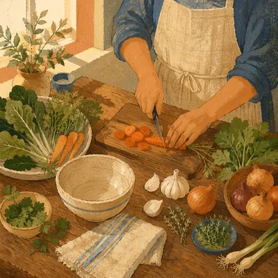 Hands Preparing Vegetables for Shared Meal