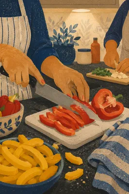 Cozy Kitchen Hands Preparing Fresh Peppers