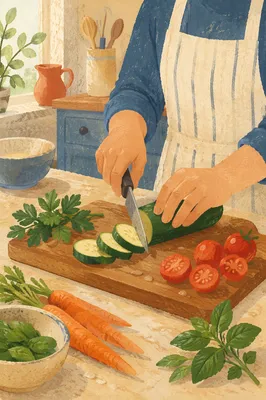 Fresh Vegetable Prep on Kitchen Counter