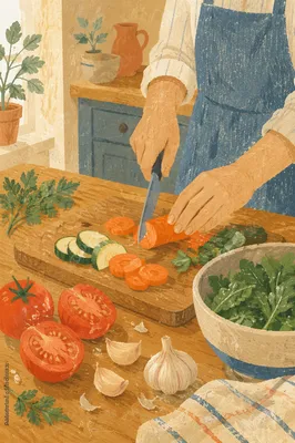 Hands Preparing Fresh Vegetables in Kitchen