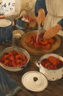 Hands Preparing Vegetables in Rustic Kitchen