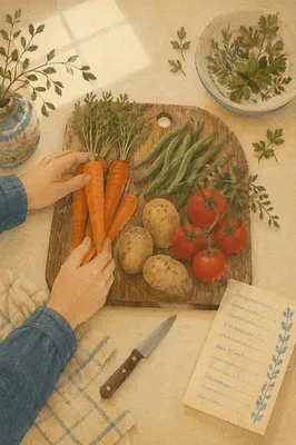 Grateful Morning Vegetable Preparation Flat Lay