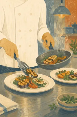Chef Hands Plating Grilled Vegetables