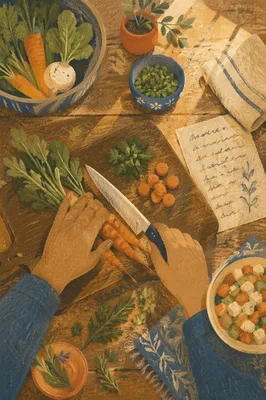 Hands Preparing Vegetables for Fellowship Meal