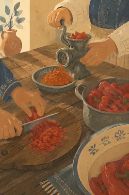 Communal Kitchen Hands Preparing Peppers