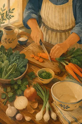 Hands Preparing Vegetables with Quiet Gratitude