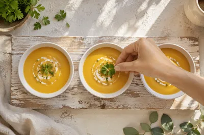 Homemade Vegetable Soup Garnished by Hand