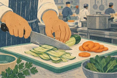 Cook Hands Slicing Fresh Vegetables
