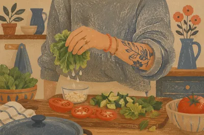 Fresh Vegetable Preparation in Cozy Kitchen
