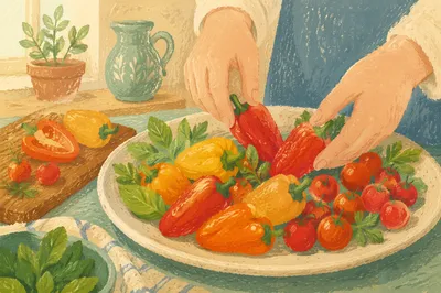 Hands Preparing Fresh Vegetables in Kitchen