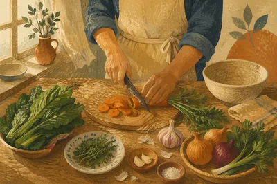 Hands Preparing Vegetables for Shared Meal