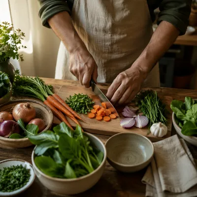 Hands Preparing Fresh Vegetables with Gratitude