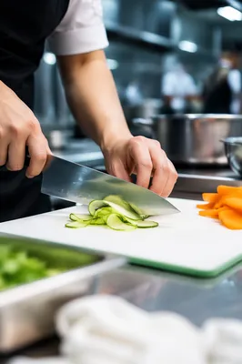 Chef Hands Slicing Fresh Vegetables