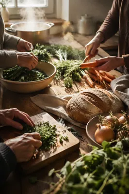 Hands Preparing Vegetables for Community Meal