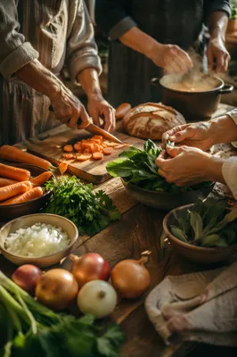 Hands Preparing Vegetables for Shared Meal
