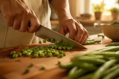 Fresh Green Beans Prepared in Warm Kitchen
