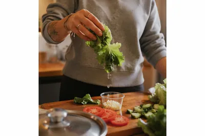 Fresh Vegetable Preparation in Cozy Home Kitchen