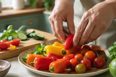 Hands Preparing Fresh Vegetables in Cozy Kitchen