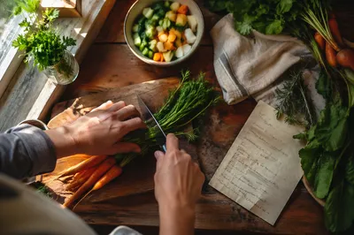Hands Preparing Fresh Vegetables for Fellowship Meal